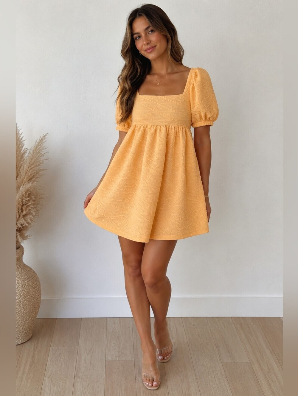Free People Textured Puff Sleeve Babydoll Mini Dress